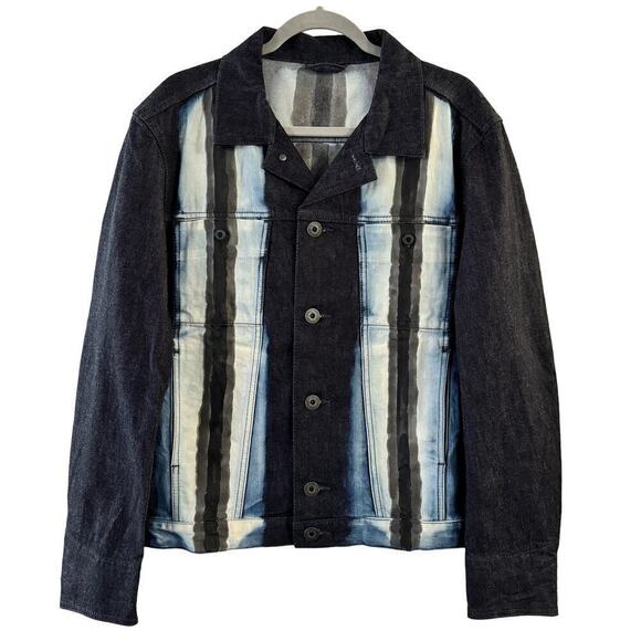 Issey Miyake Men Line Print Denim Jacket Striped Indigo Blue Casual Size 3 - Picture 1 of 8